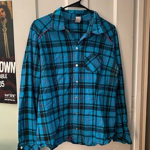 Blue Hot Pink Button Down Jrs XXL